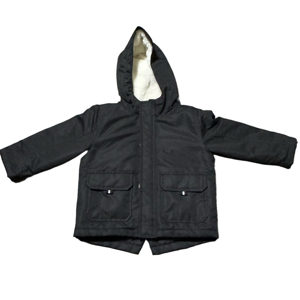 Wonder Nation Black Hooded Puffer Jacket Double Zipper Polyester Size 2t
